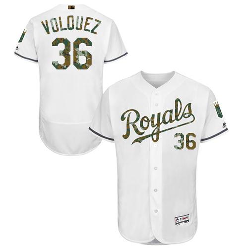 Royals #36 Edinson Volquez White Flexbase Authentic Collection Memorial Day Stitched MLB Jersey